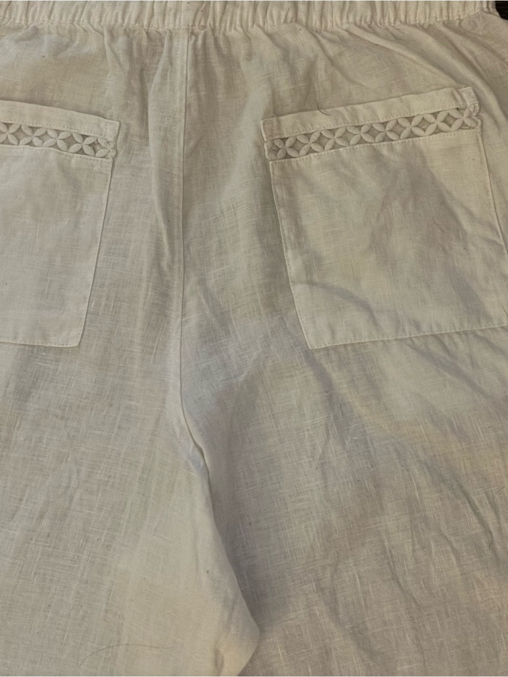 Joie White Wide-Leg Linen Pants with Crochet Trim - Picture 3 of 10